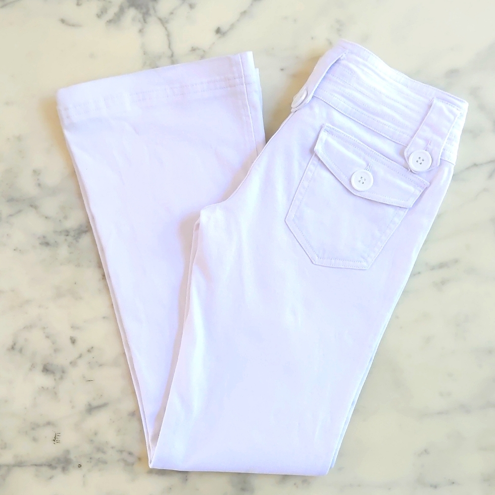 Vintage Younique Junior Flare White Jeans with buttons.